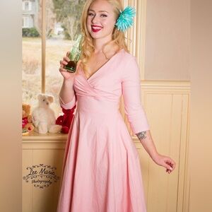 Pinup Couture Pinup Girl Clothing Quarter Sleeve Pastel Pink Dress